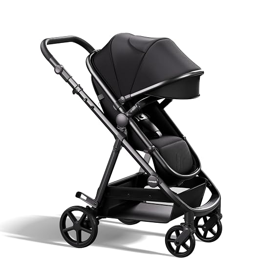 Mompush Baby Stroller, Convertible 2-in-1 with Bassinet Option, Infant Car Seat Compatible, Includes Adapter - Sturdy Full-Size Infant Stroller for Family Adventures