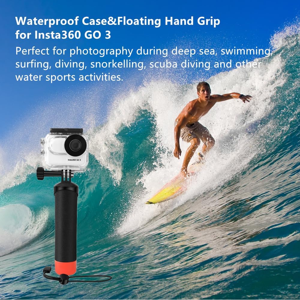 Waterproof Case&Floating Hand Grip Compatible with Insta360 GO 3S, Protective Underwater Dive Housing Shell with Bracket Accessories