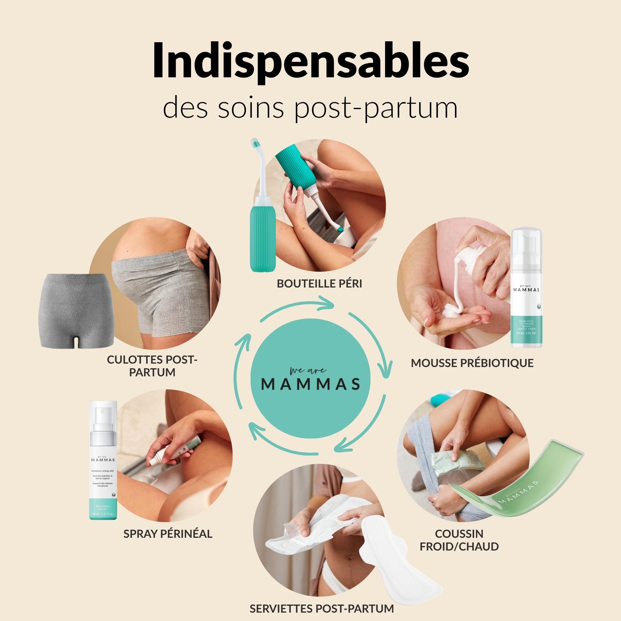 Pack soin périnéal post-partum : mousse prébiotique et spray botanique intime femme hygiène récupération intime nettoyage doux soulagement calme aloe vera hamamélis acide lactique pH équilibré flore