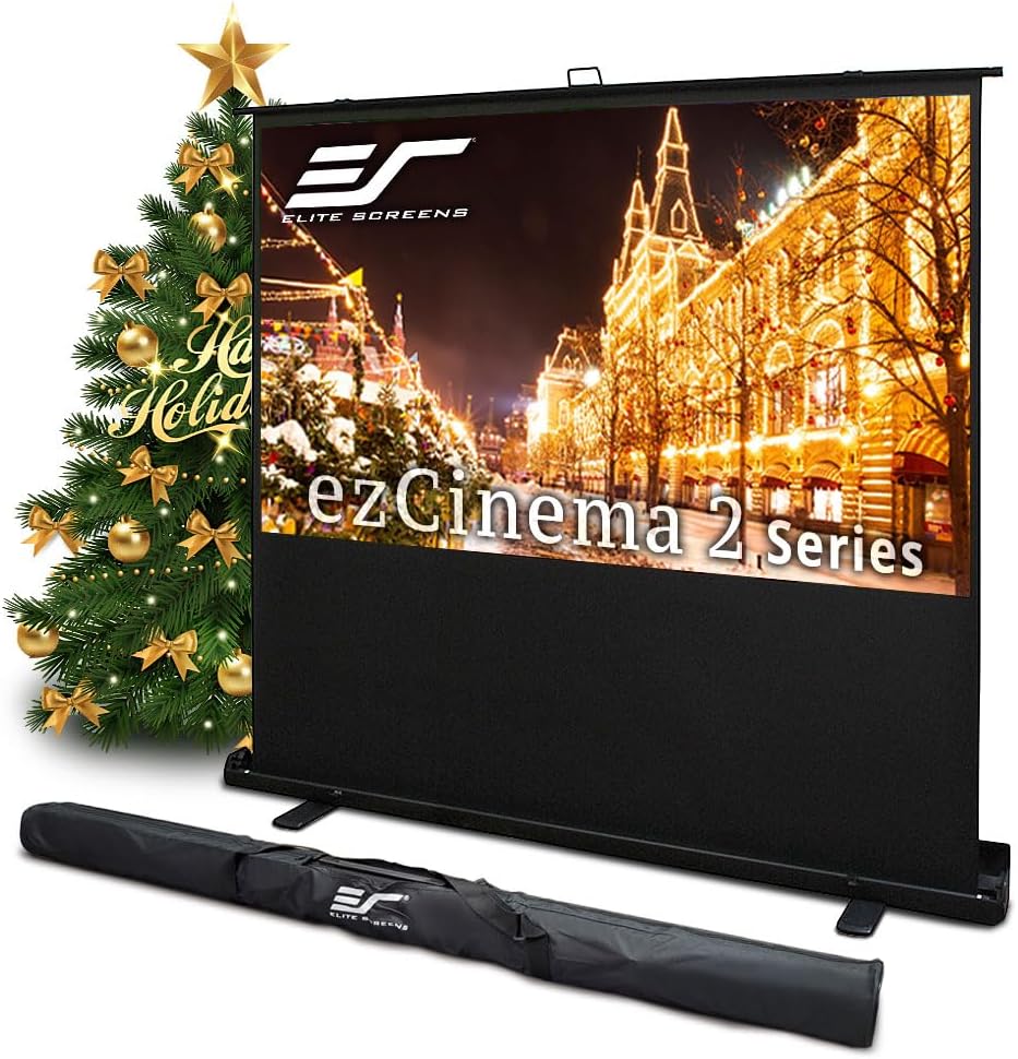 Elite Screens ezCinema 2 70" 16:9 Manual Floor Pull Up Scissor Back Projector Screen Portable Home Theater Office Classroom Projection Carrying Bag USA Based Company F70XWH2