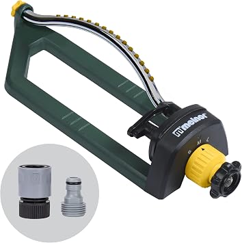 Melnor 65151AMZ Oscillating Sprinkler with 15 Precision Nozzles and QuickConnects Amazon Bundle, Green/Yellow/Black
