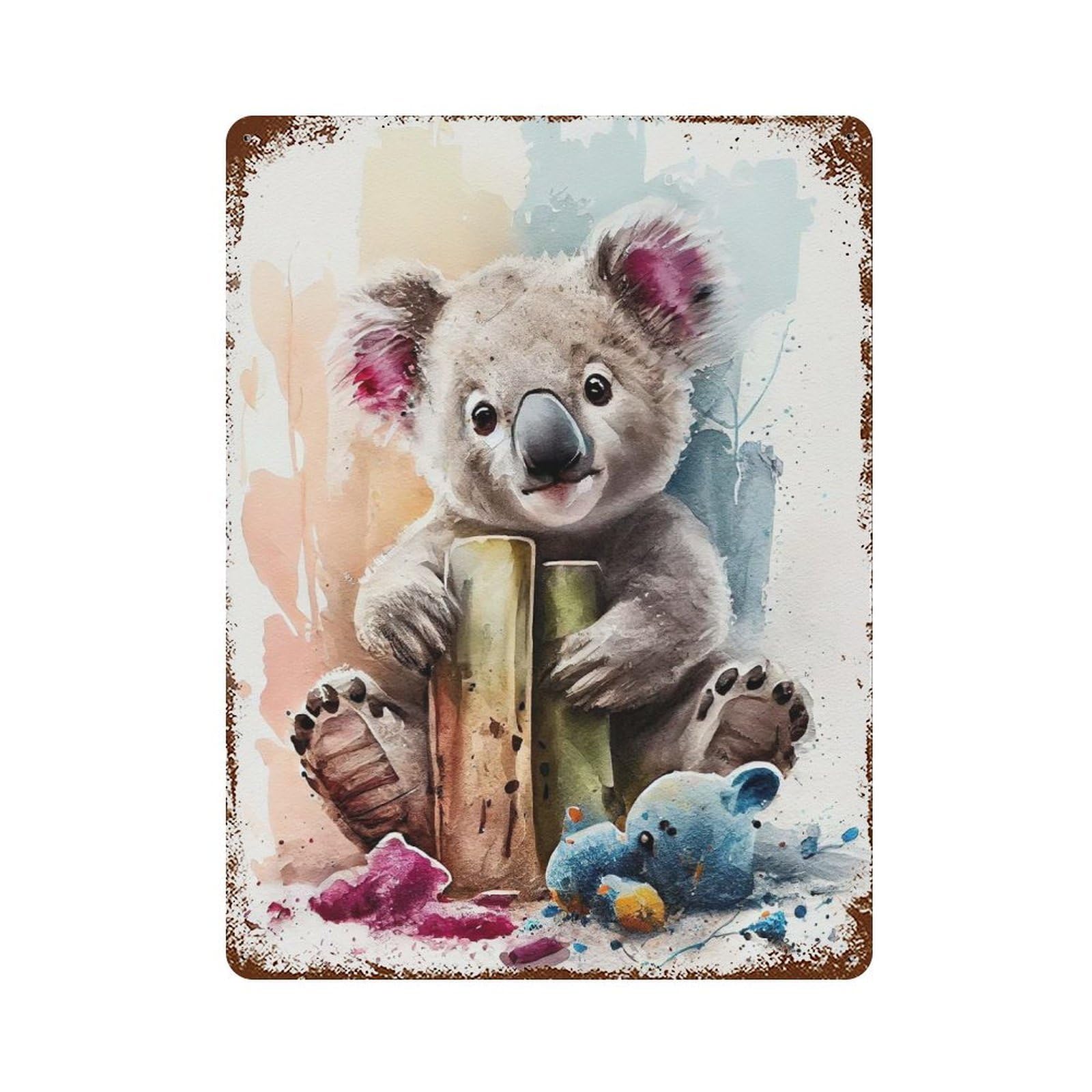 Adorable Koala Rust Effect Tin Sign 15.7"x11.8", Old School Wall Decor for Living Room, Hallway And Home Decor