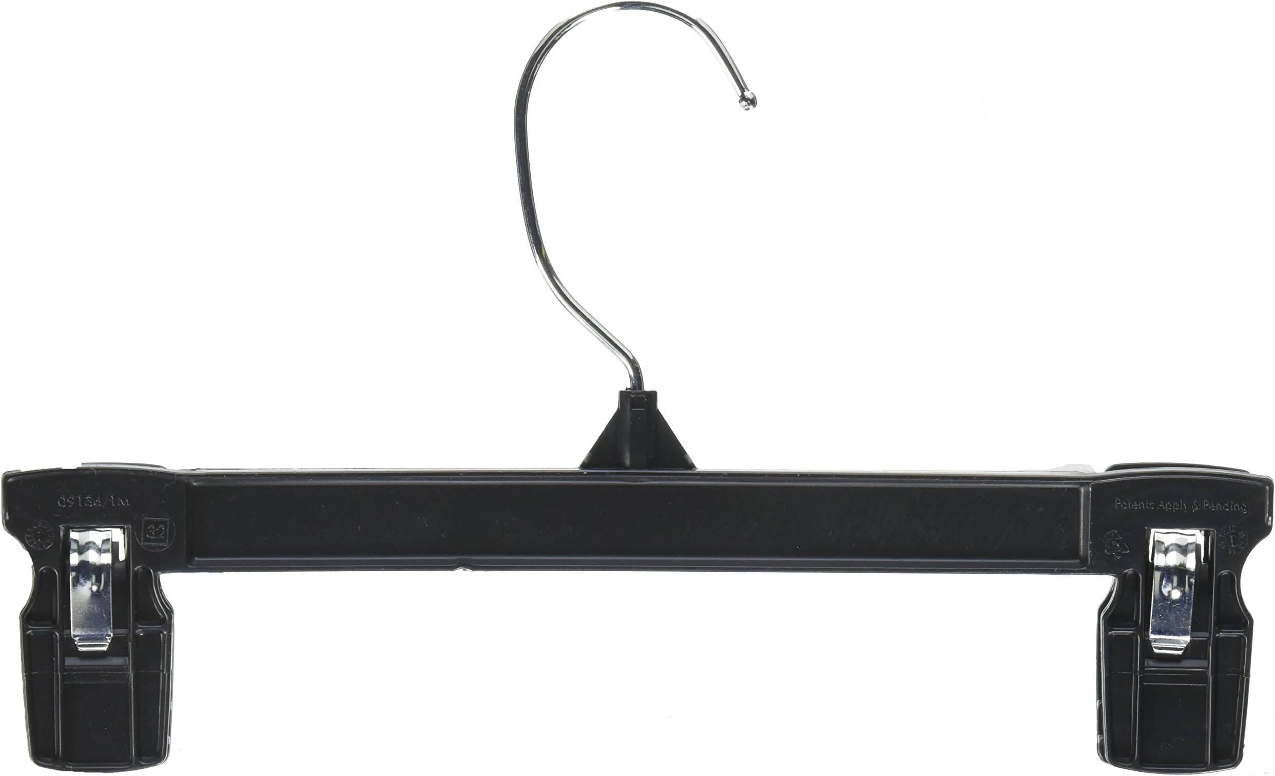 Hanger Central Bottom Skirt and Pants Hangers Recycled Plastic Heavy Duty Non Slip Black Soft Grip Extra Long Pinch Clip Clasp Break Resistant Grip Hangers with Polished Metal Swivel Hooks (25, 10")