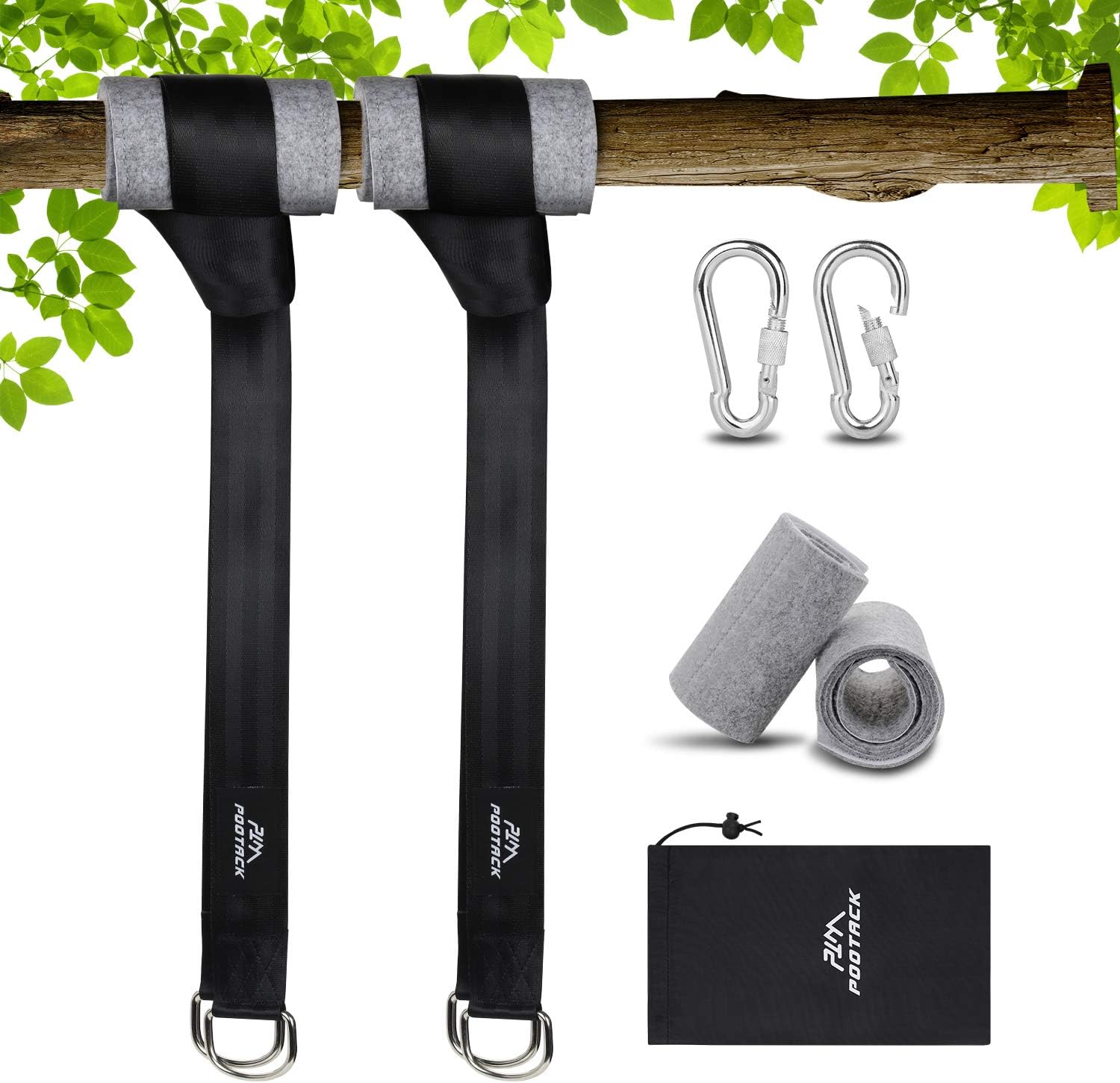 POOTACK Tree Swing Straps Hanging Kit with 2 Sturdy Zinc Alloy Carabiners 1000lbs- For Swings and Hammocks,Easy To Use 2 packs 150cm