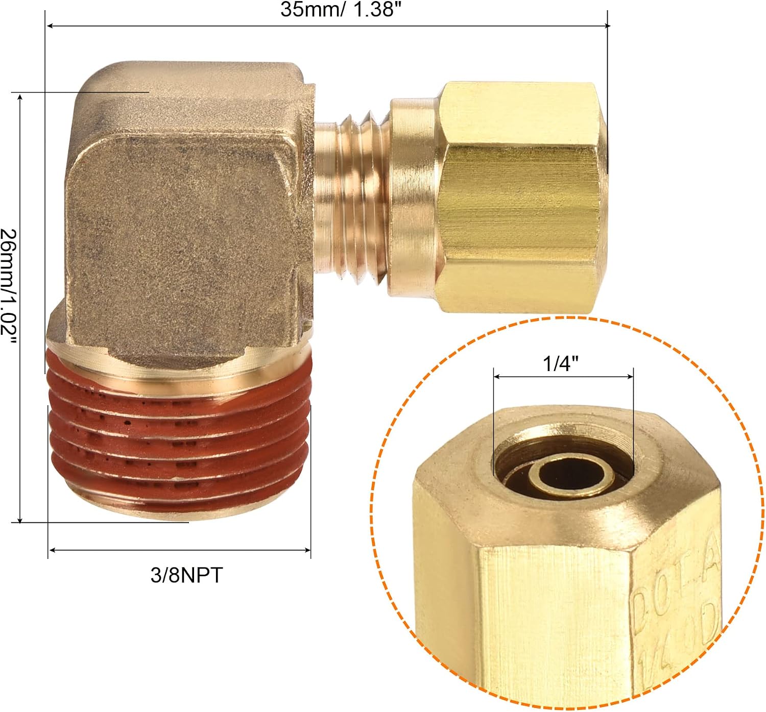 MECCANIXITY Brass Elbow Compression Tube Fitting 3/8NPT x 1/4" Tube OD 90 Degree Coupling Adapter, Pack of 2
