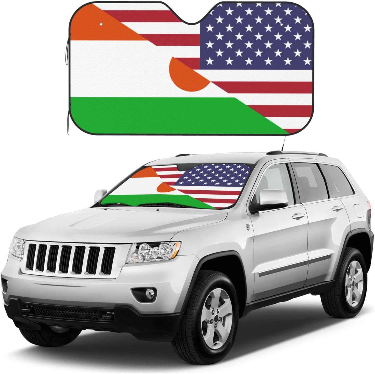 America Niger Friendship Flag Foldable Car Windshield Sunshade Blocks Heat and Sun Glare Uv Rays