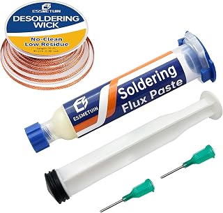 ALLFORYOURSOLDERING Desoldering Wick & No-Clean Rosin Flux Paste Kit - 0.08in 10ft Wick, 10CC Flux for Quick PCB Solder Removal