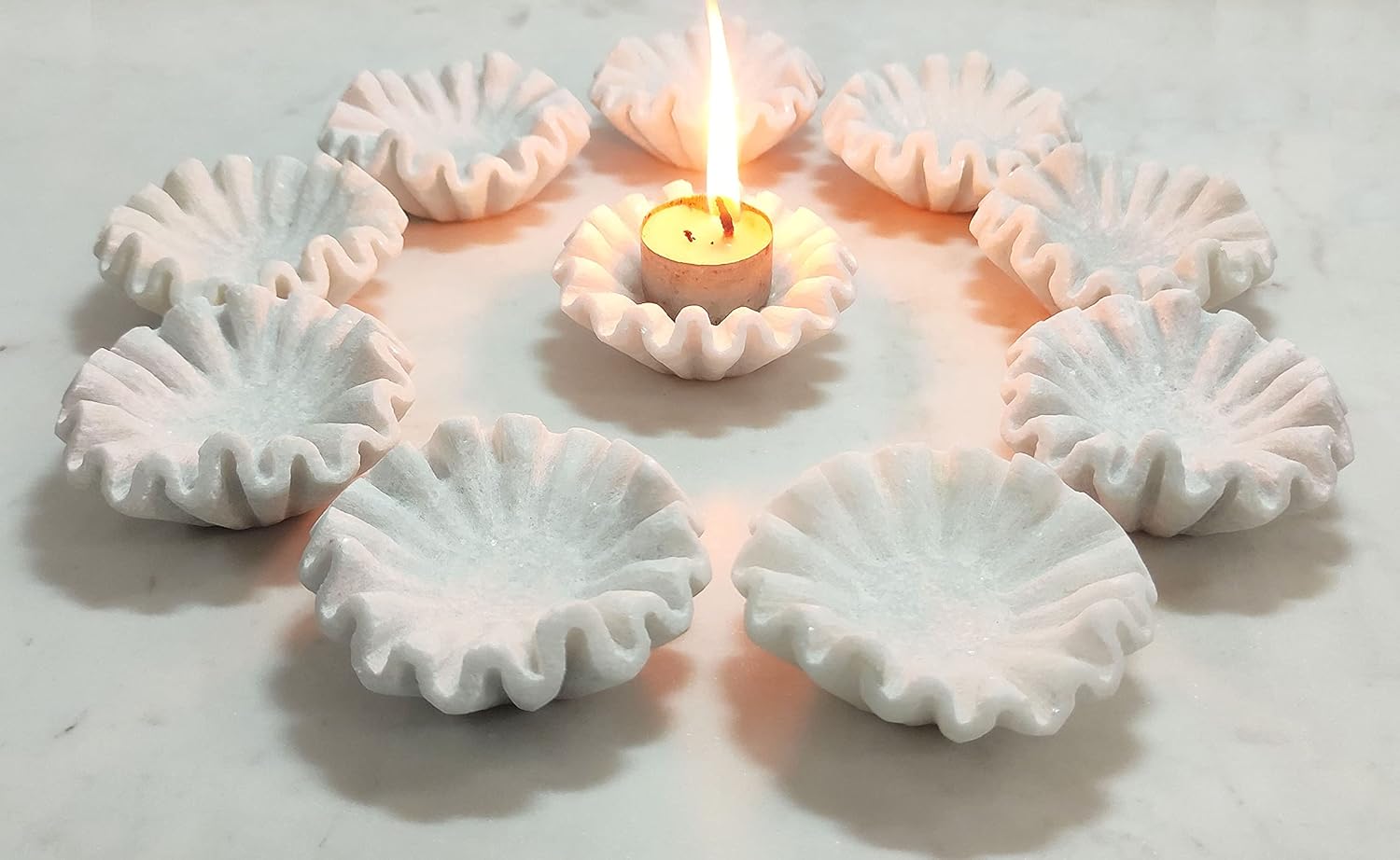 Marble Ruffle Bowl, Marble Scalloped Bowl, Marble Decorative Bowl, Handmade Ruffled Bowl