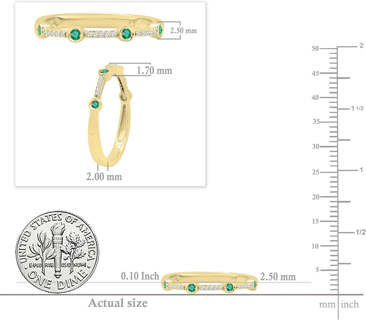Dazzlingrock Collection Round Emerald & White Natural Diamond Women Anniversary Wedding Band, 14K Real Solid Gold