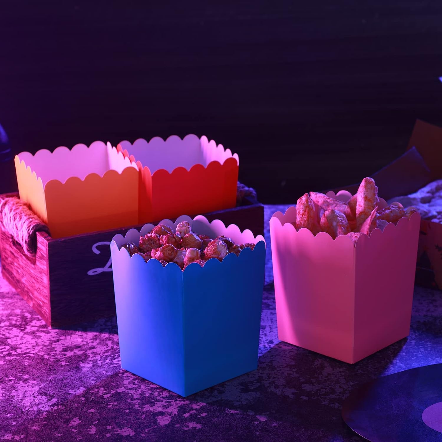 Ramede 48 Pcs Mini Neon Popcorn Boxes, Glow Party Favor 6 Colors