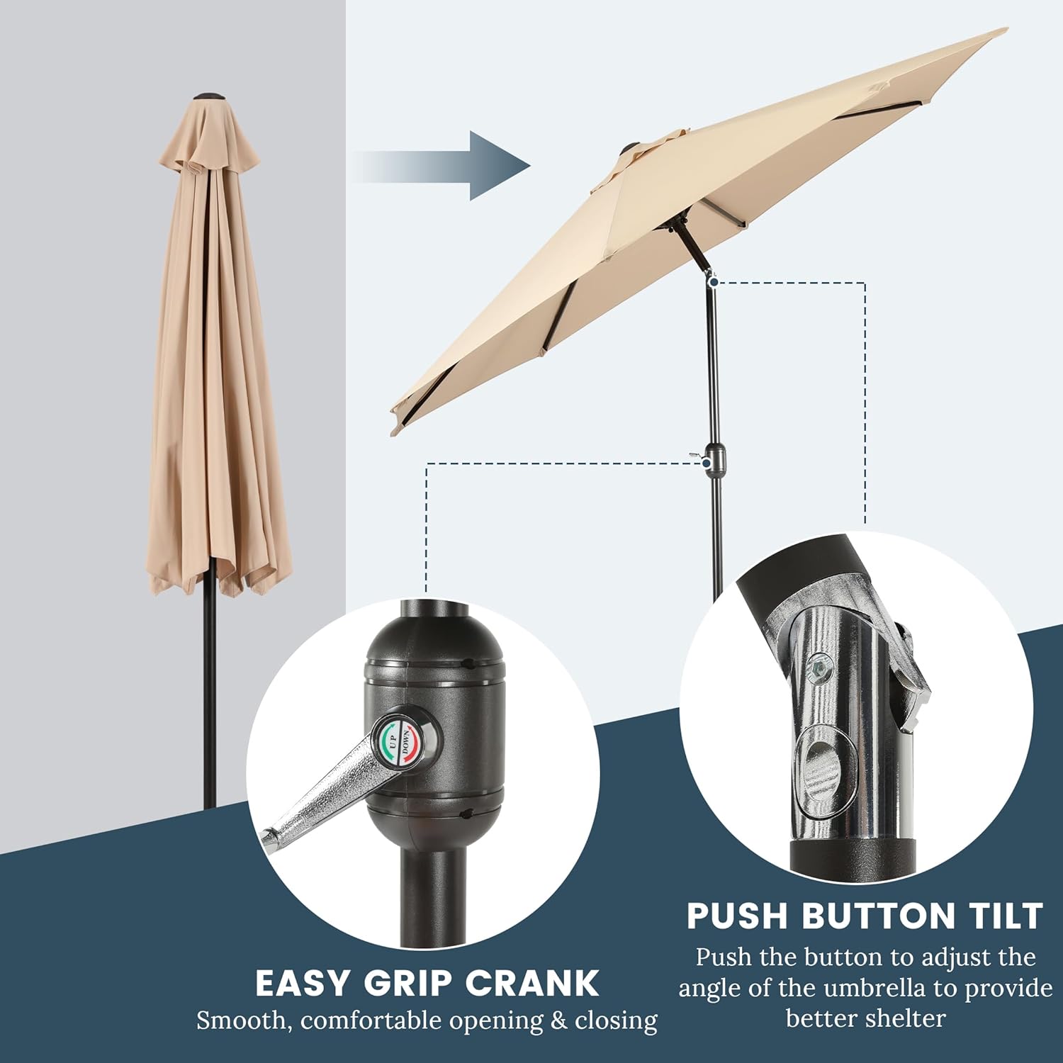 WO Home Furniture Patio Umbrella 9ft Outdoor Market Table Round Umbrella Sun Shade