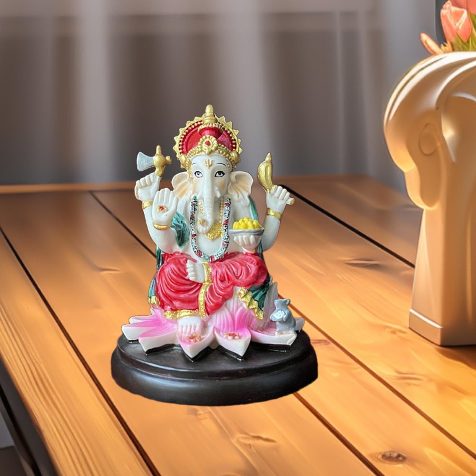 HQHYGM Słoń bóg figurka indyjska rzeźba centralnym rzemiosło żywiczne grafika ozdoba hinduska statua Ganesha dla domu samochód salon