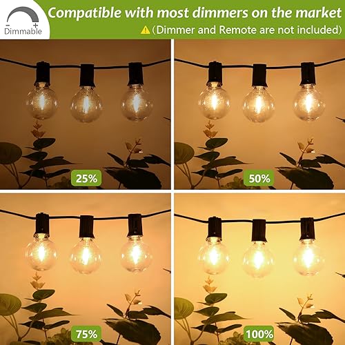 Miniatura 6 de Guirnalda de luces para exteriores de 120 pies, impermeable, para patio, con 62 bombillas LED G40 regulables inastillables, luces colgantes