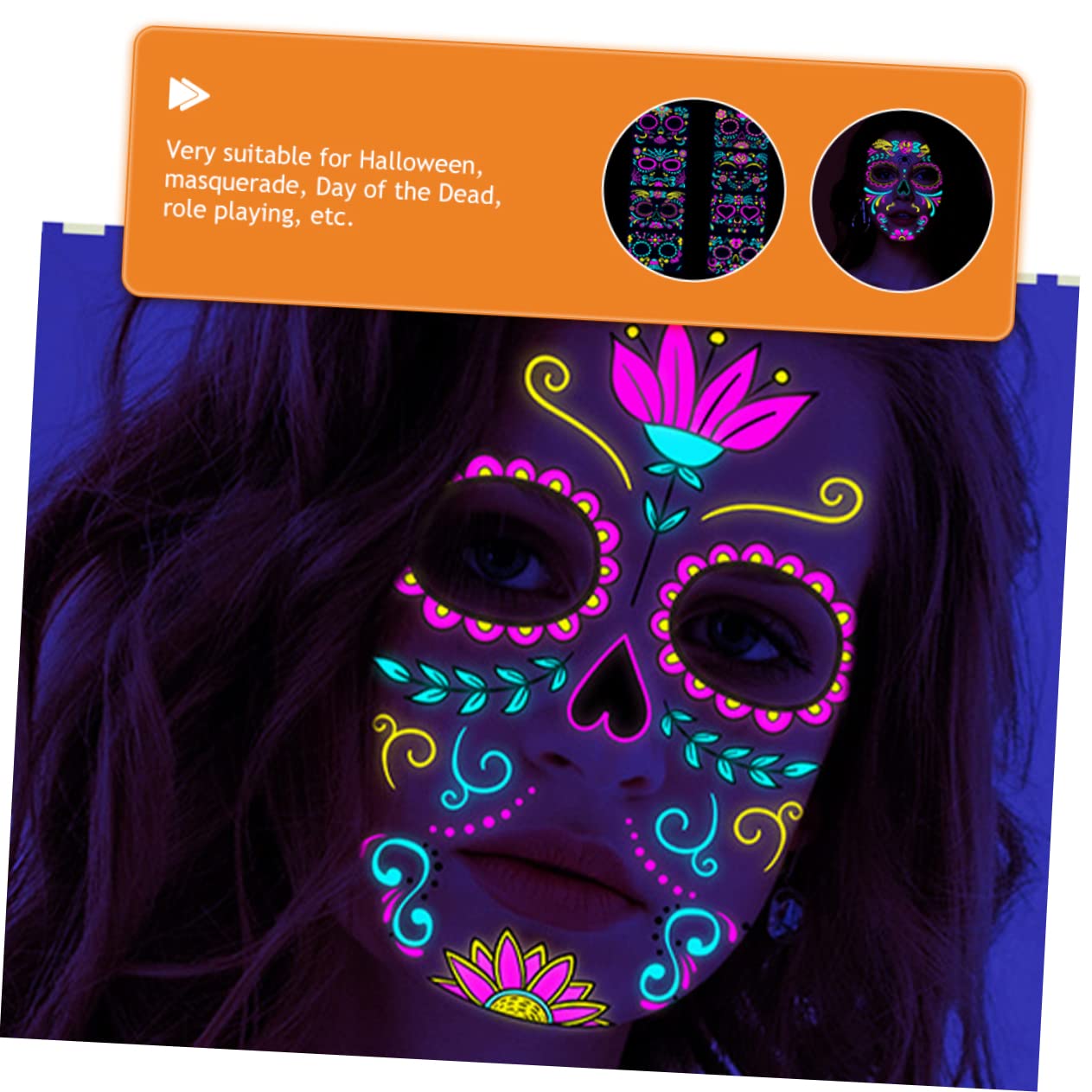 Angoily 32blätter Halloween Tattoos Aufkleber Fluoreszierende Gesichtstatoos Für Erwachsene Temporäre Körperaufkleber Für Kostüme Und Partys Und Hautfreundlich