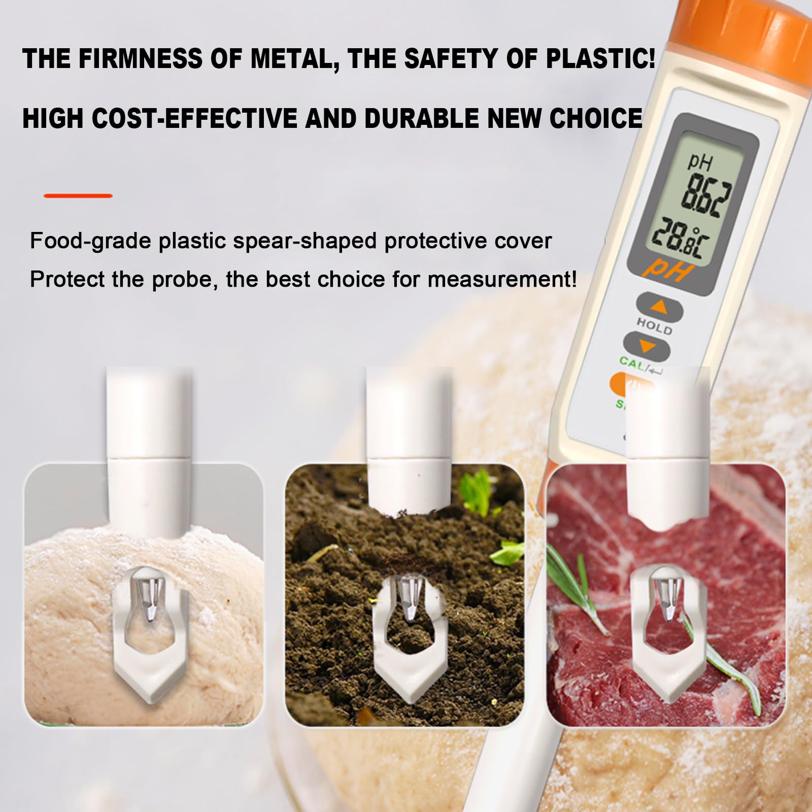 Medidor De PH De Suelo ATC, 0~14 PH/0,01 PH, Calibrable En 3 Puntos, Sonda/Cubierta Protectora Extraíble, Varilla De Medición Intercambiable, para Emulsiones, Suelo Y Carne