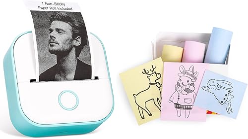 Memoking T02 - Impresora térmica Bluetooth de bolsillo con papel térmico rosaamarilloazul, 5 años, no pegajosa, 2.087 in x 21.3 ft, compatible con