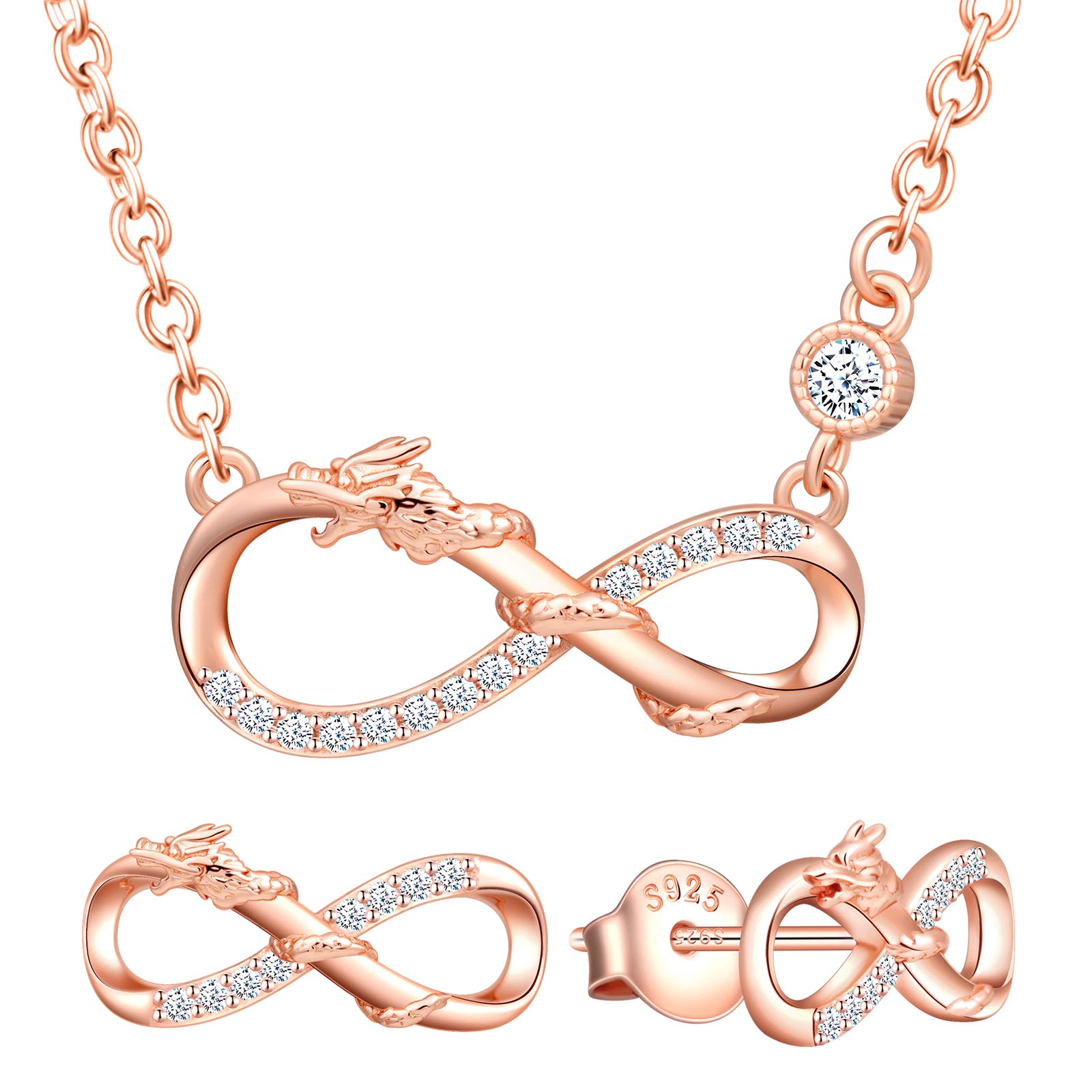 Collar de dragón y pendientes plata 925 antialérgicos con circonitas duraderas 7