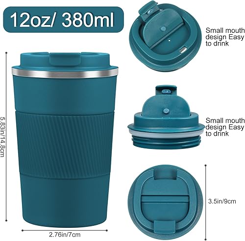 Vista 3 de Foaincore 6 tazas de café de viaje de 12 onzas con tapa, vaso de café a prueba de fugas, taza aislada a granel, taza de acero inoxidable Rojo