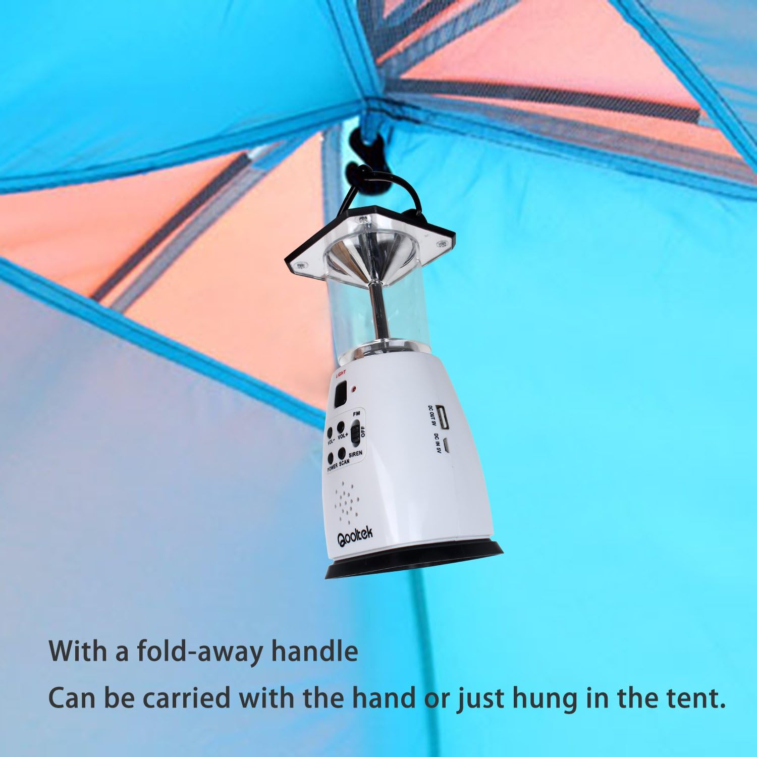 Qooltek Multi-Functional 4-Way Powered Solar Hand Crank LED Camping Lantern with Radio and Emergency Cell Phone Charger