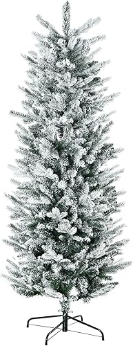 HOMCOM Árbol de Navidad artificial flocado de 6 pies de alto con 477 ramas de nieve, apertura automática, base de acero, color verde