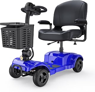 ENGWE Folding 4 Wheel Mobility Scooter,15 Mile Long Range, 250W Electric Powered Mobile Wheelchair for Seniors Adult with Detachable Basket, Front Light (Blue, XL Cushion)
