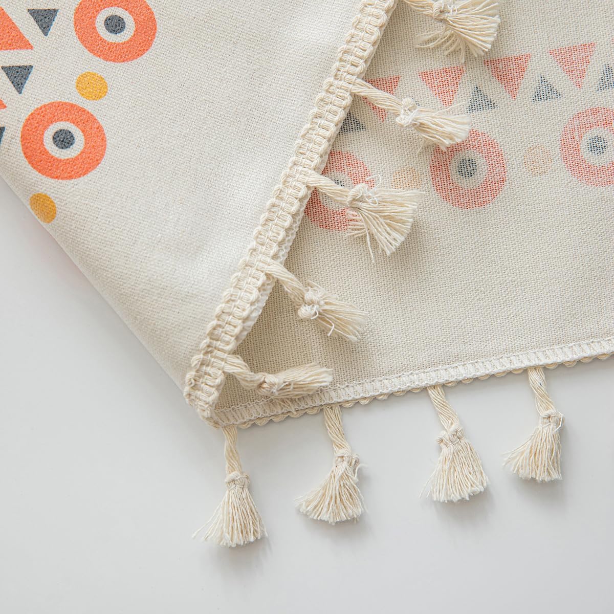 Waterproof Bohemian Tablecloth, 6-8 Foot Rectangle Fabric Orange Colorful Table Cloth with Soft Cotton Tassels, Farmhouse Vintage Dining Table Cover for Indoor Outdoor Use