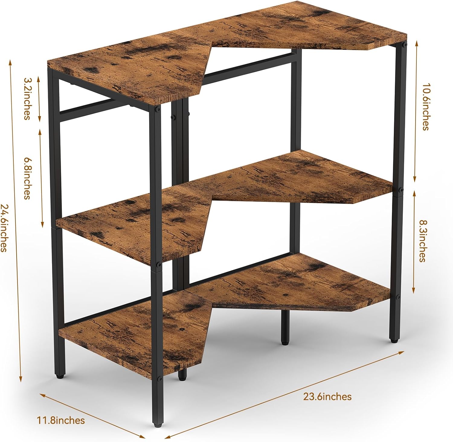 CADUKE Pedestal Sink Storage, 2 Pack Under Sink Organizer Shelf Bathroom Under Vanity Storage Shelf for Small Space, Bathroom Organizers Rack Stand 3 Tier Wooden Corner Shelves, Rustic Brown