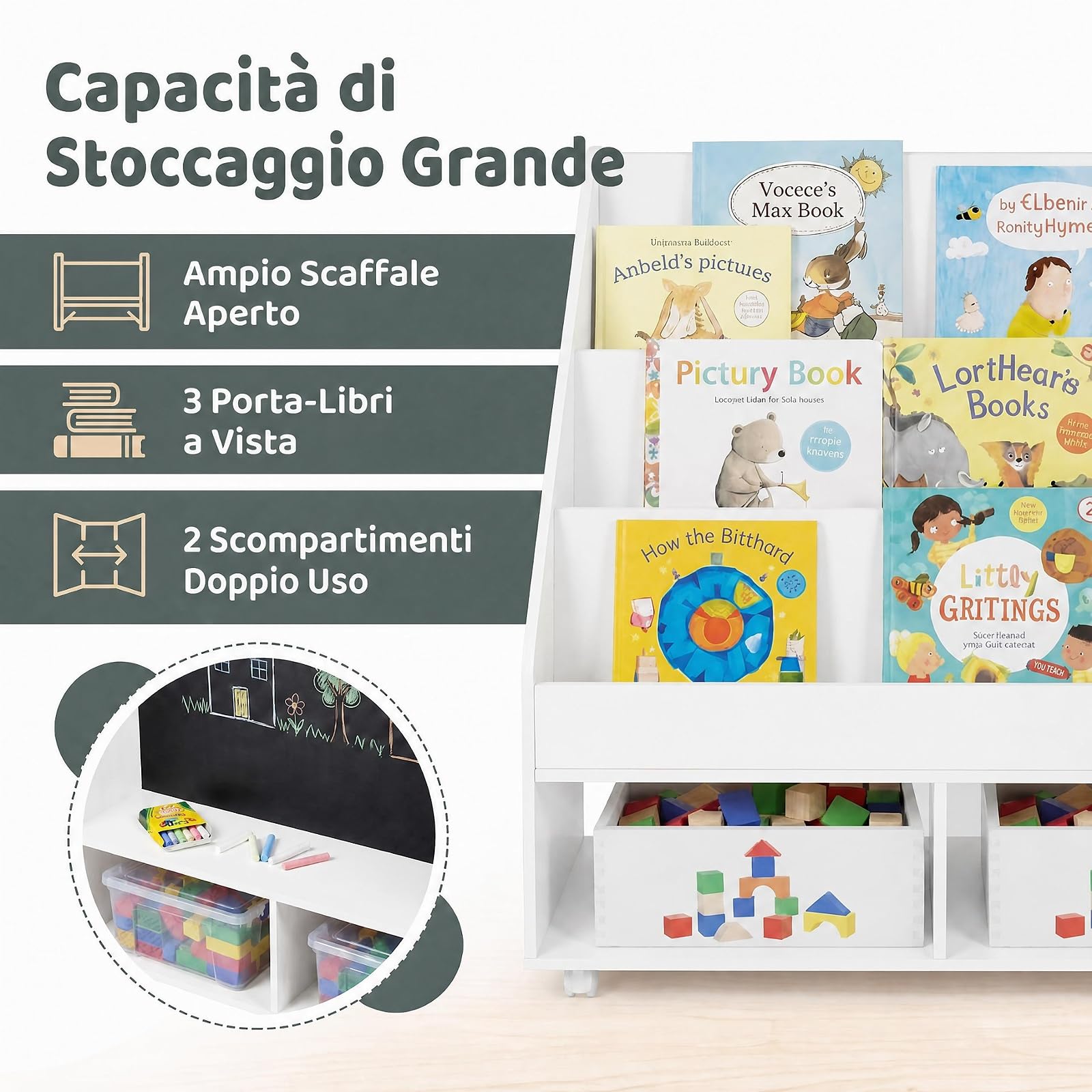RELAX4LIFE Libreria Montessoriana per Bambini con Lavagna (Bianco)