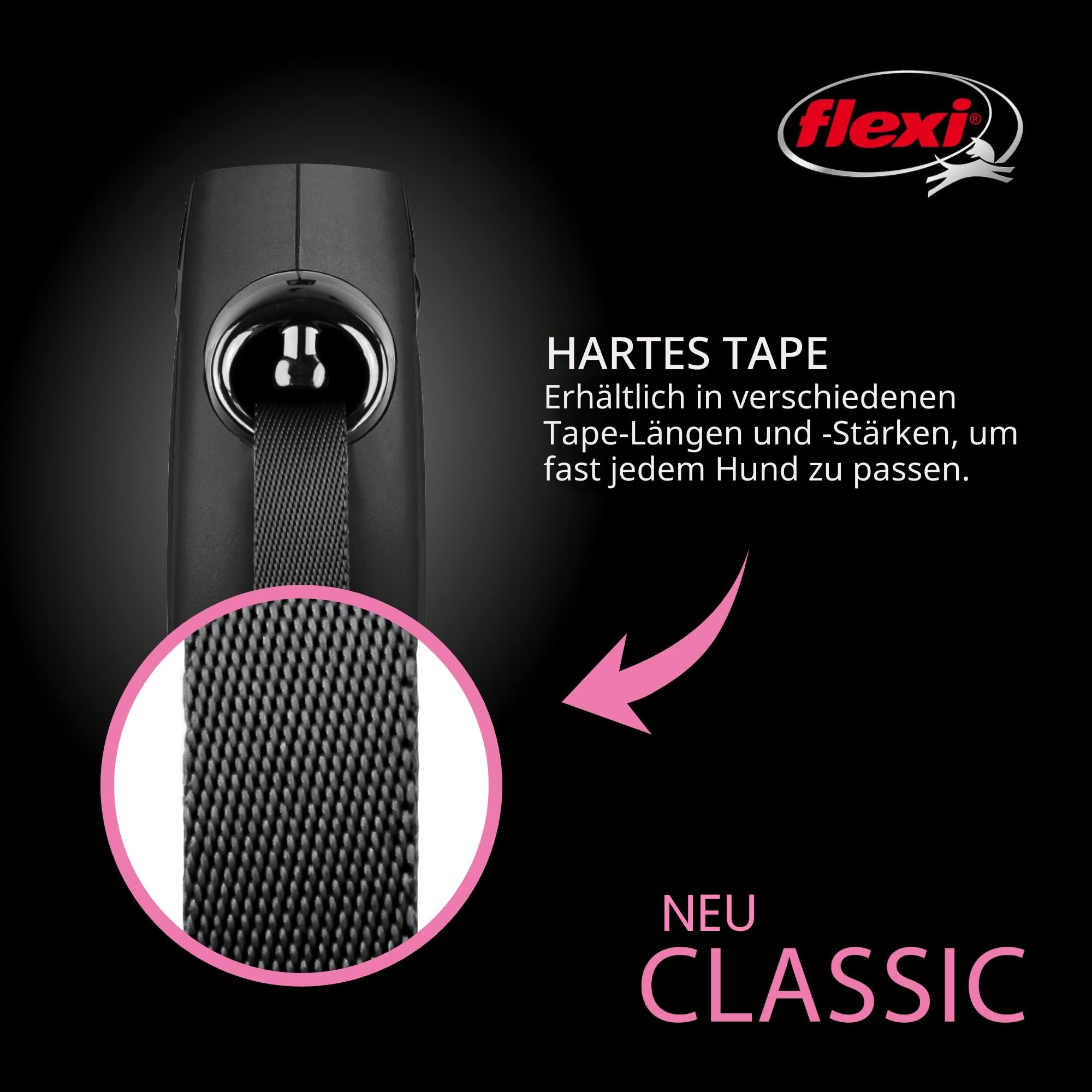 Flexi Klassische einziehbare Hundeleine, 7,9 m, groß, Schwarz