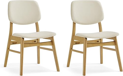 Miniatura 3 de Juego de 2 sillas de comedor de madera, sillas de comedor modernas tapizadas, sillas de cocina de madera de roble macizo de mediados de siglo para