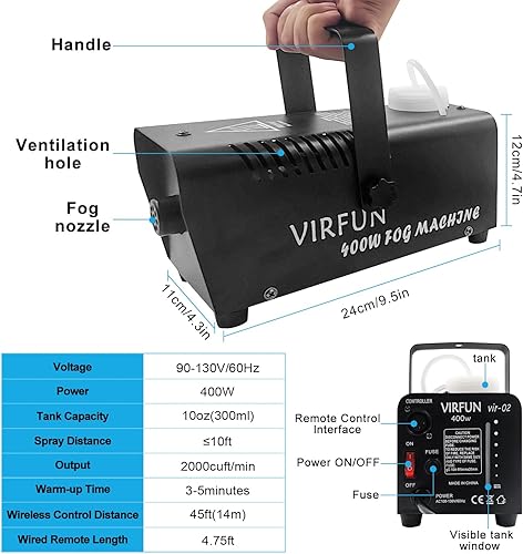 Miniatura 2 de Máquina de niebla, máquina de humo con control remoto inalámbrico y con cable para fiestas, Halloween, boda y efecto escénico, 400 W