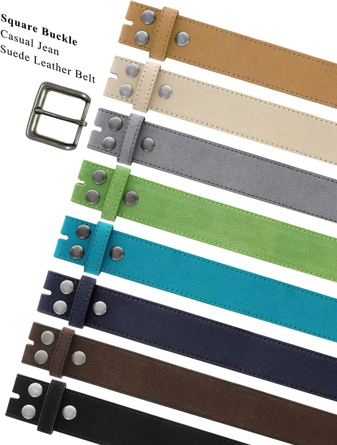 Belts.com Square or Oval Antique Buckle Casual Jean Suede Leather Belt 1-1/2"(38mm) or 1"(25mm) Wide