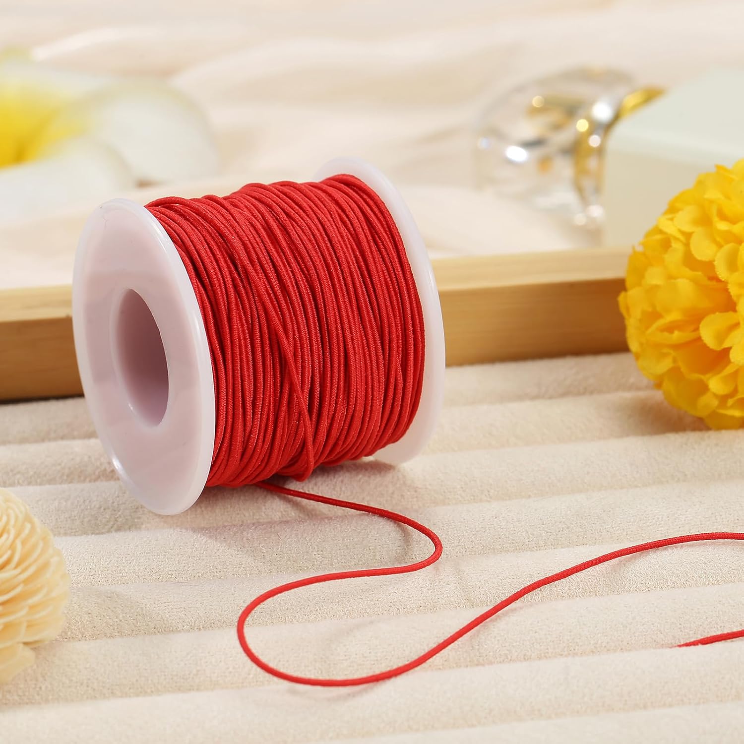 1mm x 50M/164 Feet Red Elastic Cord Beads Stretch String for Jewelry Making, Necklaces, Beading and Crafts (Red)