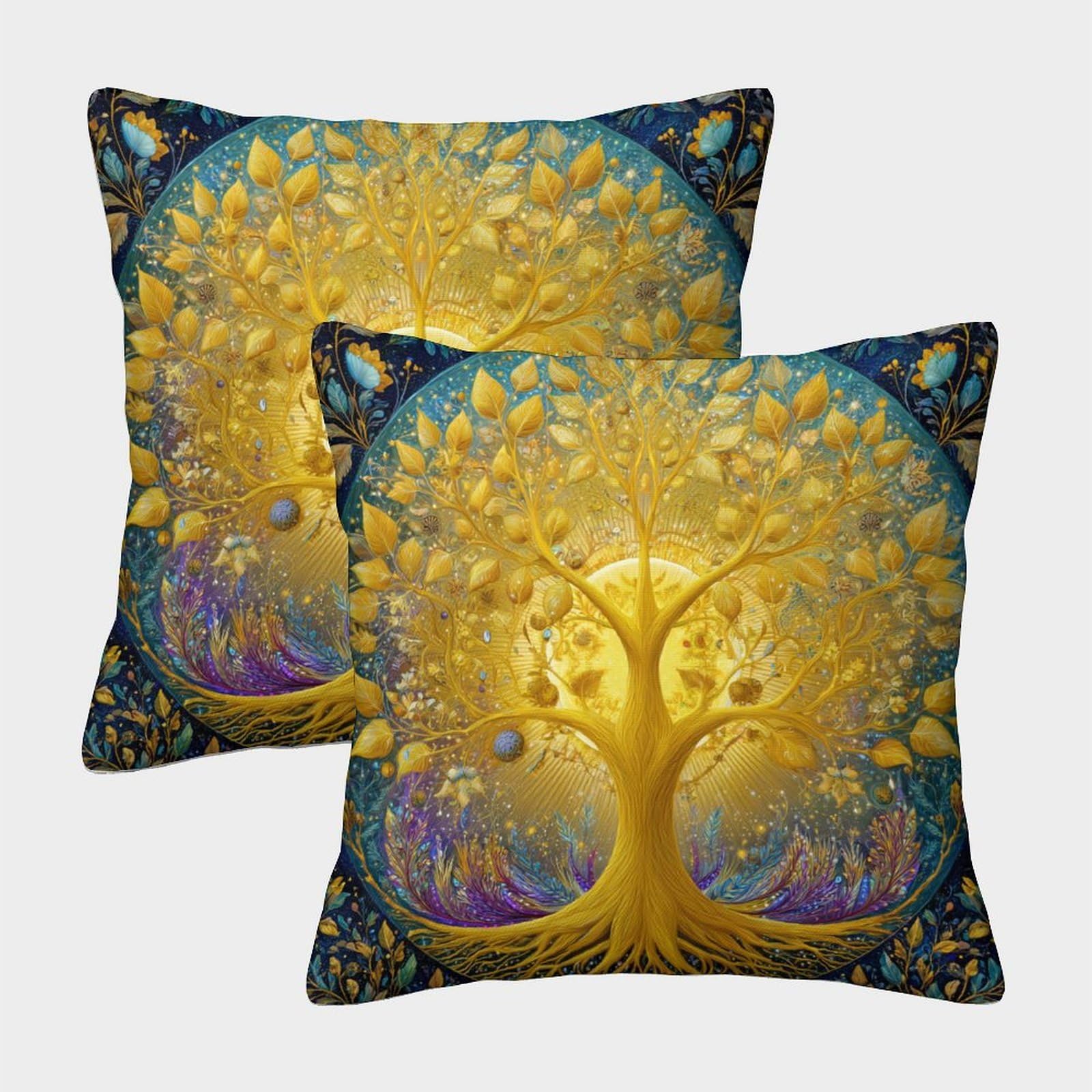kaiyun 2 Pack Tree of Life in The Universe 3D Cushion Cover Pillow Cover Sofa Outdoor Decoration Square 40x40cm