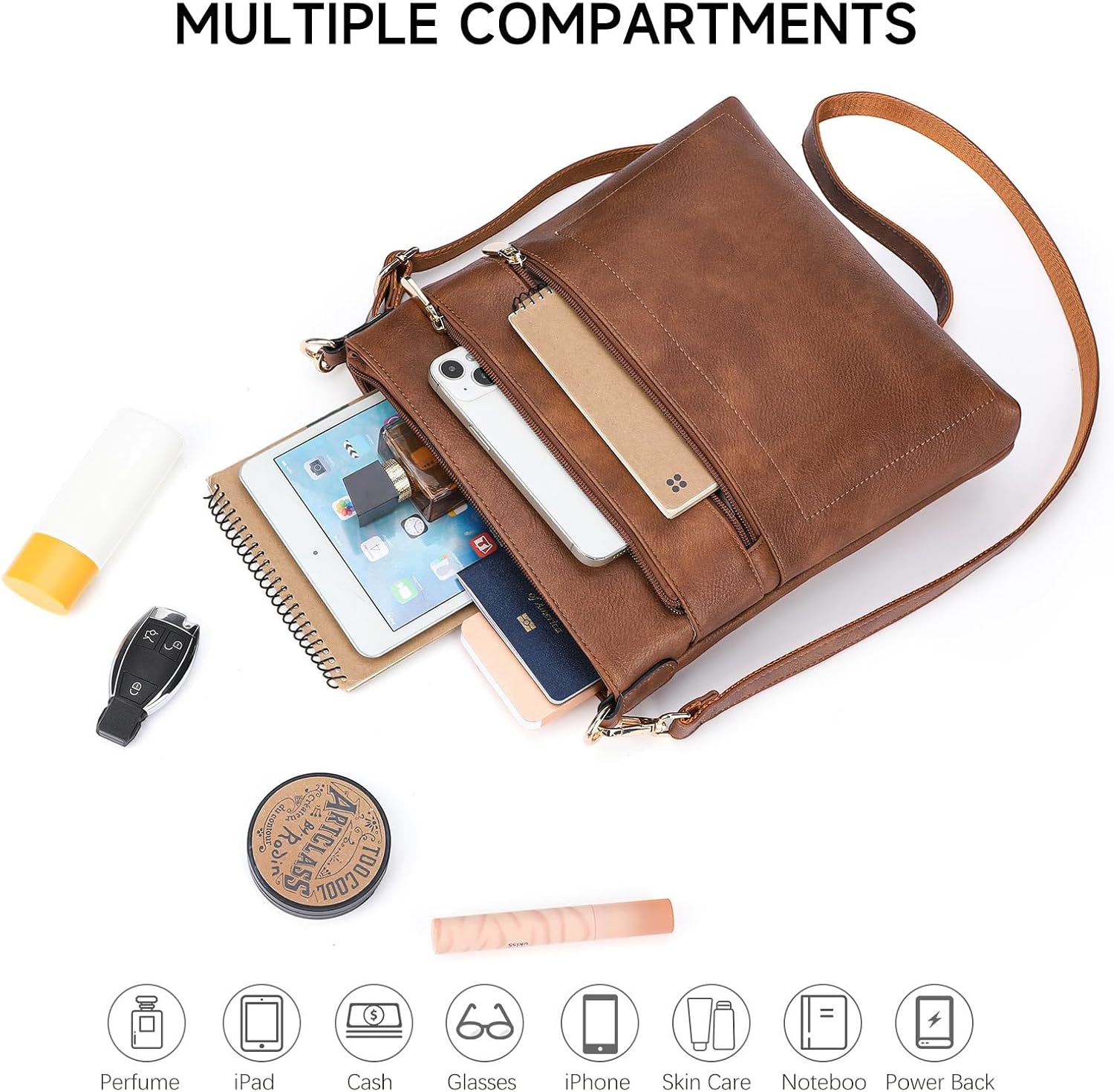 GAEKEAO Crossbody Bags for Women Trendy Vegan Leather Hobo Bag Shoulder Handbags Satchel Purse with Multi Zipper Pocket - Image 3