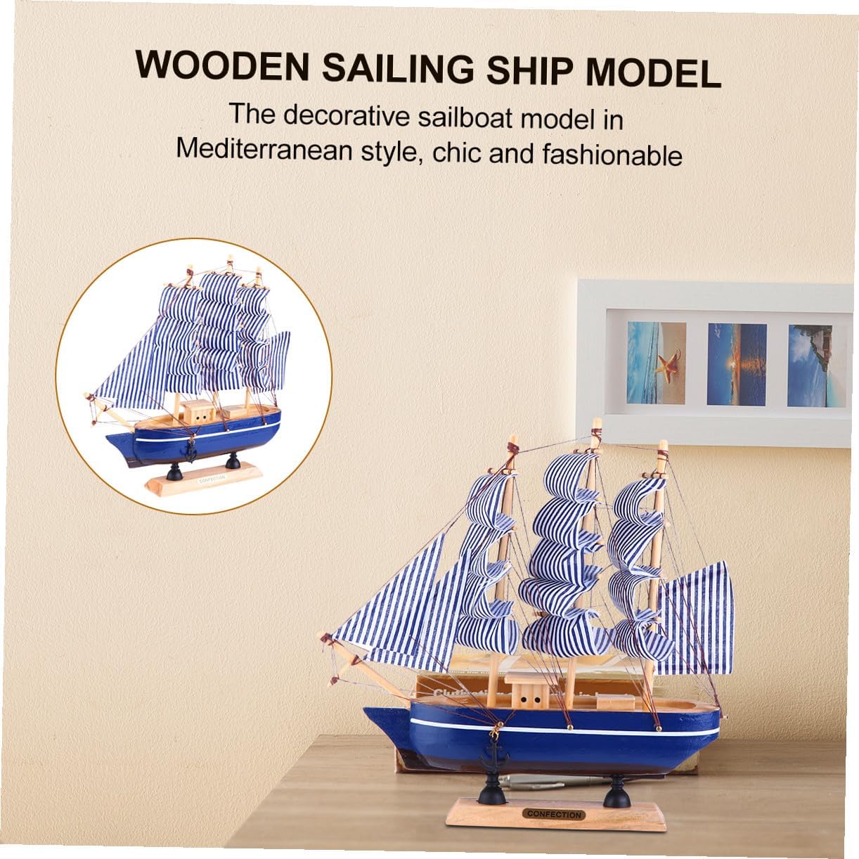 1pc Wooden Sailboat Model Nautical Decor for Home Office and Living Room Creative Wooden Ship Ornament for Coastal Themed Decoration