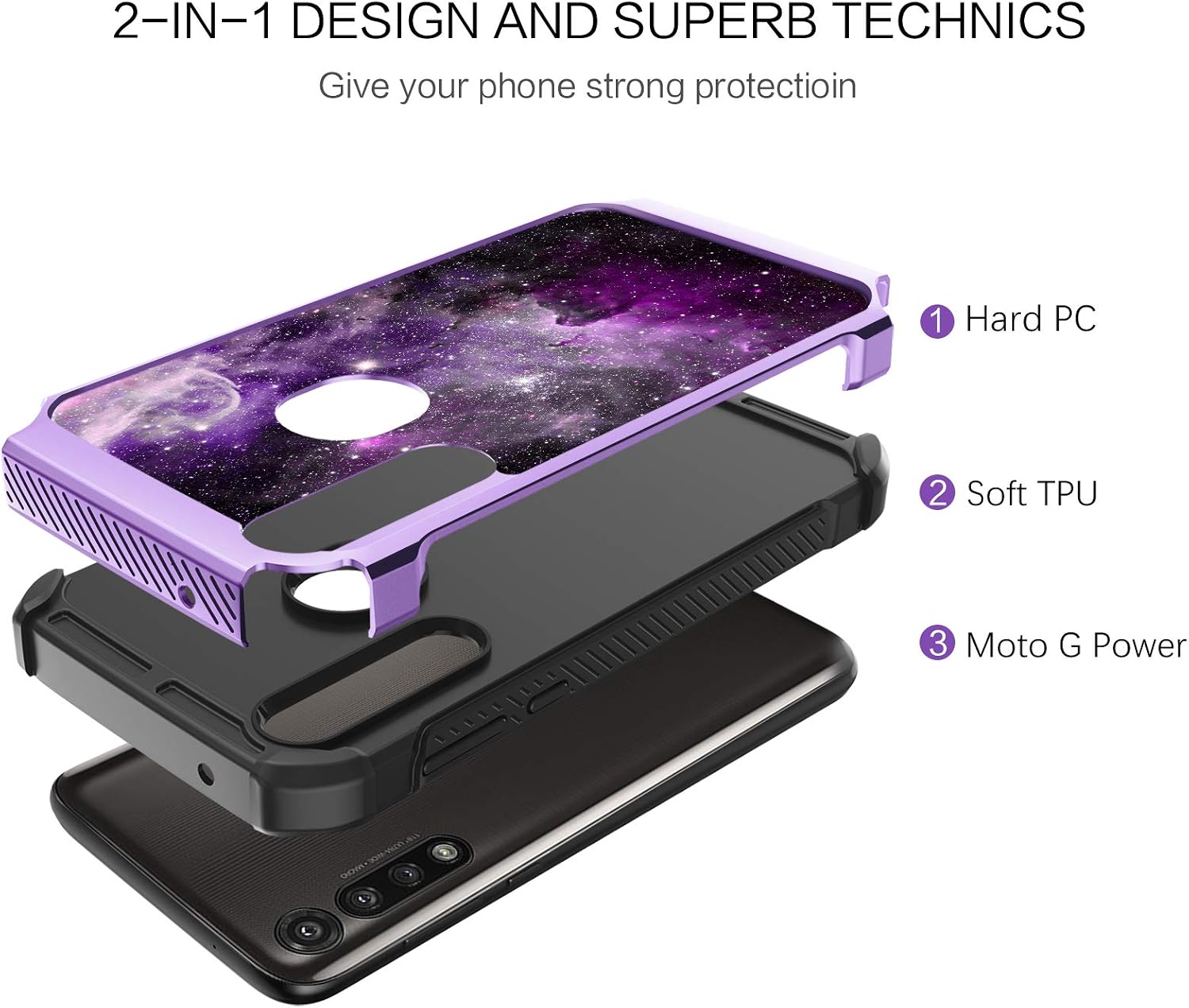 BENTOBEN Compatible with Moto G Power Case (2020), Glow in The Dark Slim Shockproof 2 in 1 Hybrid Bumper Dual Layer Rugged Protective Cases Cover for Motorola Moto G Power, Purple Galaxy
