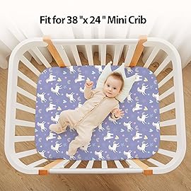 FIEMOL Baby Mini Crib Sheets Girl, Portable 38x26 Pack and Play Sheets Fitted for Playard and Pack N Play Mattress, 3-Pack Soft Microfiber Pink Purple Rainbow