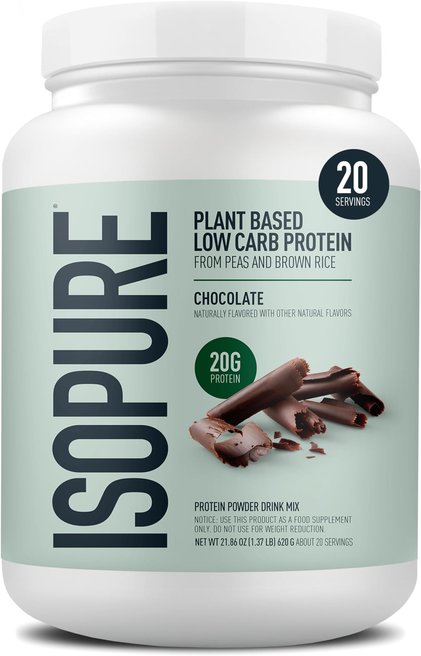Chocolate Vegan Protein Powder , with Monk Fruit Sweetener & Amino Acids, Post Workout Recovery, Sugar Free, Plant Based, Organic Pea Protein, Dairy Free, 22 Servings (Packaging May Vary)