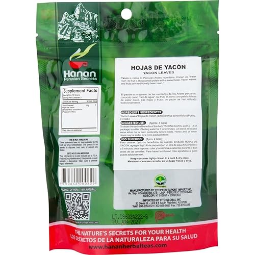 Miniatura 3 de Hanan Hojas de yacón 1.1oz (30g) Té de hierbas de hojas sueltas de Perú - Hojas secas totalmente naturales de la planta Smallanthus sonchifolius de