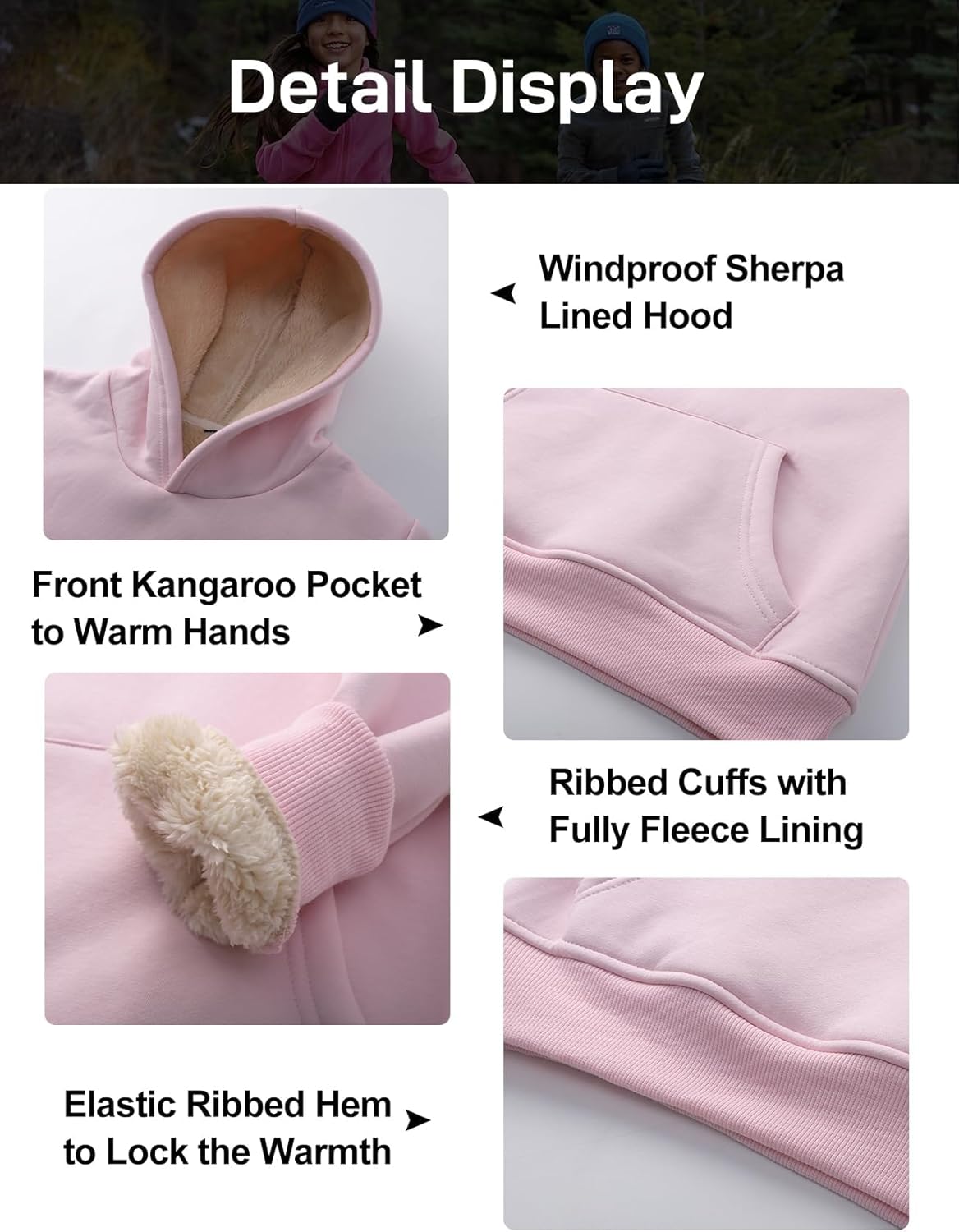 Flygo Unisex Boys Girls Fleece Lined Sherpa Hoodie Kids Warm Winter Hoodies Pullover Hooded Sweatshirt Sweater 4-13Y - Image 6