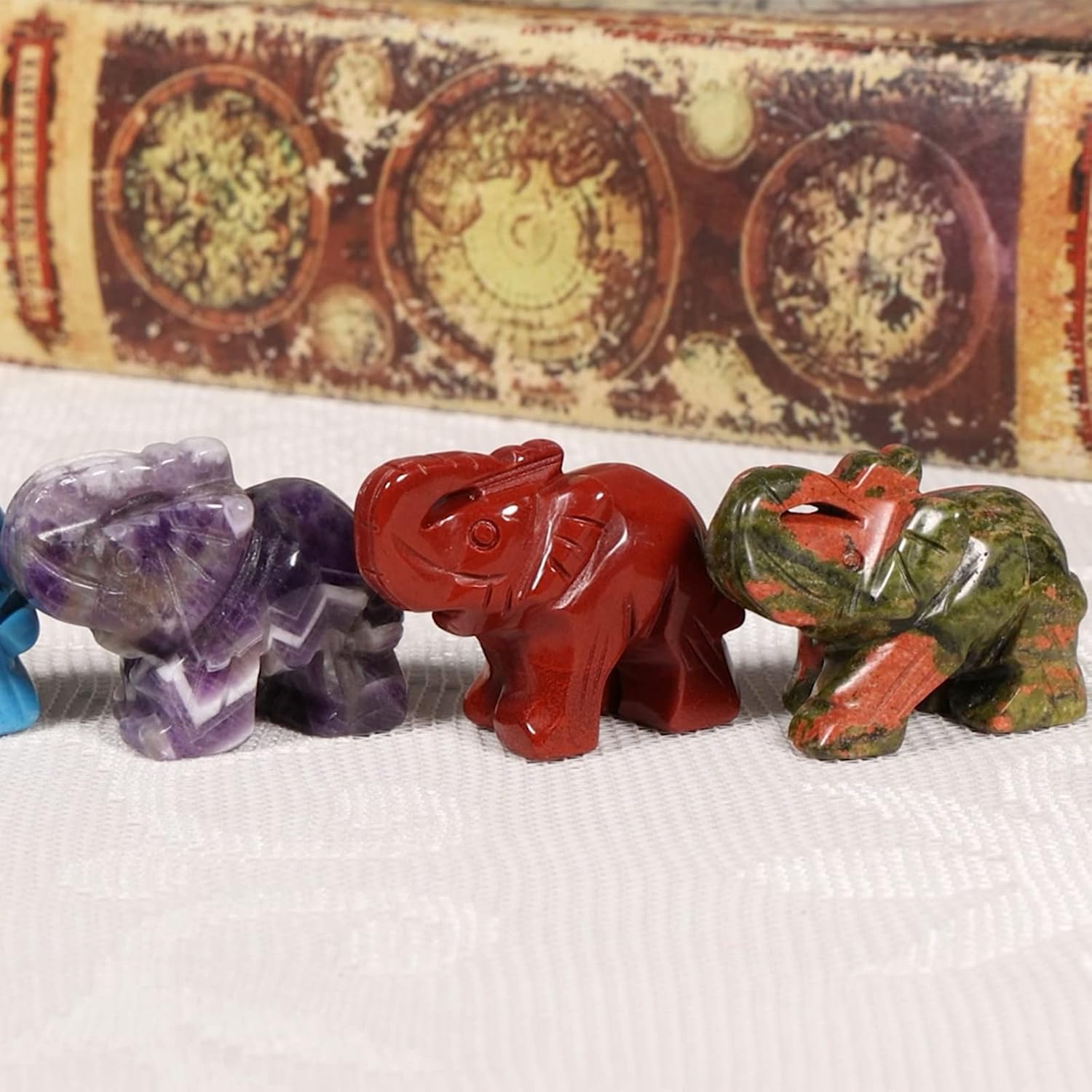 Nupuyai Stripes Red Jasper Carved Crystal Animal Elephant Statue Figurine - Image 3