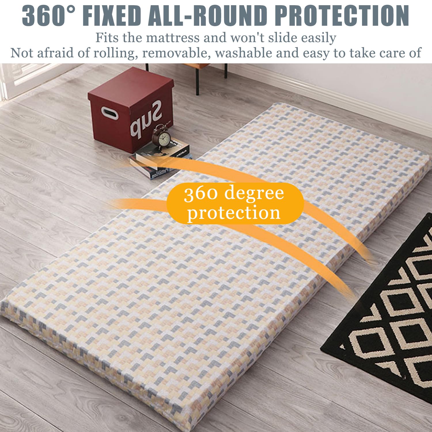 Couvre-Matelas Futon Simple Housse De Futon pour Matelas De Sol Japonais avec Fermeture Éclair Housse De Matelas De Couchage Housse pour Futon Futon Protecteur Reine,A,90x190x2/6cm