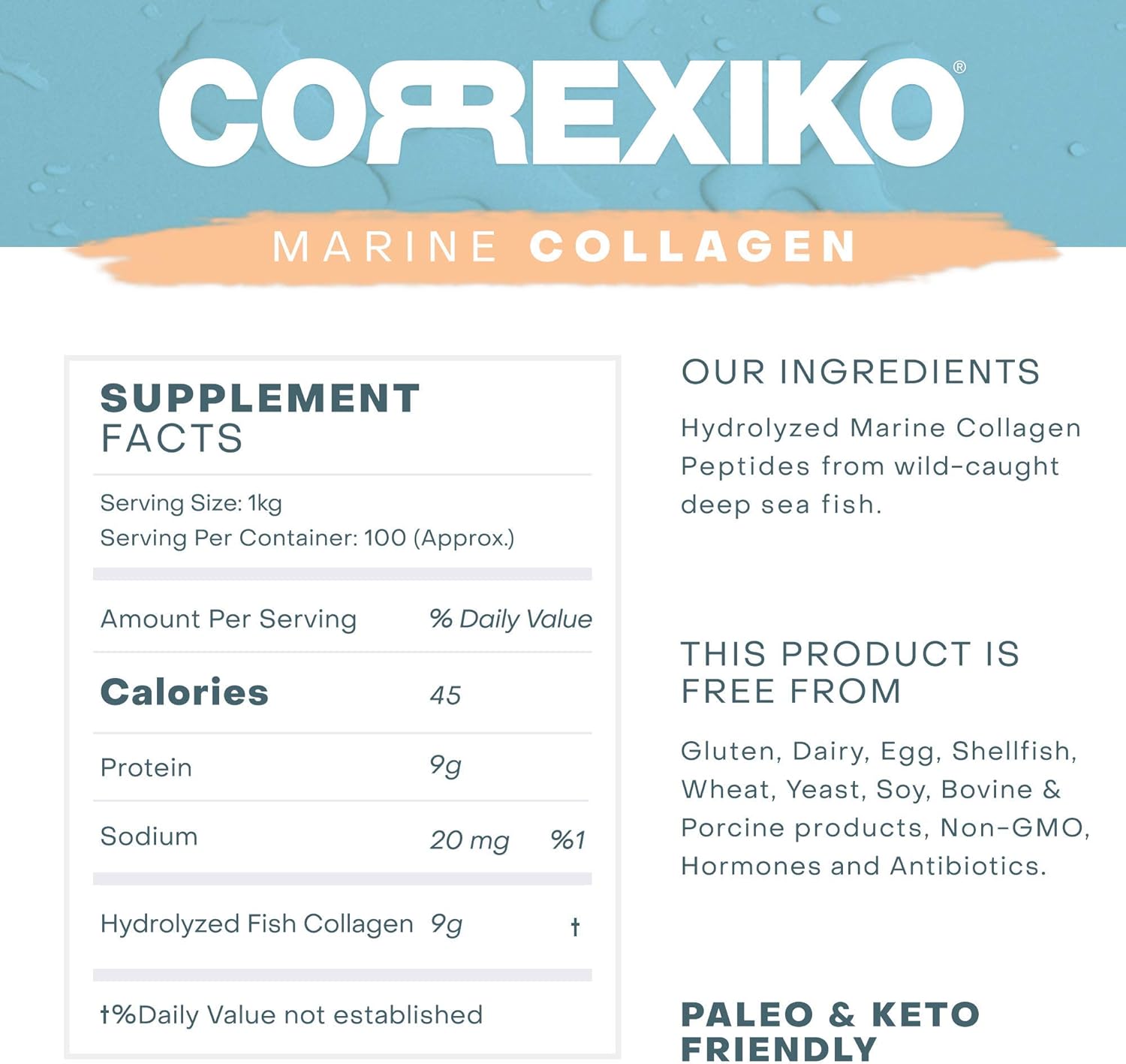 Marine Collagen Peptides Powder by Correxiko | Hydrolyzed Collagen Supplement for Joints, Skin, Hair, Nails and Digestion | Made in Canada from Wild-Caught Deep Sea Fish (1kg) : Everything Else