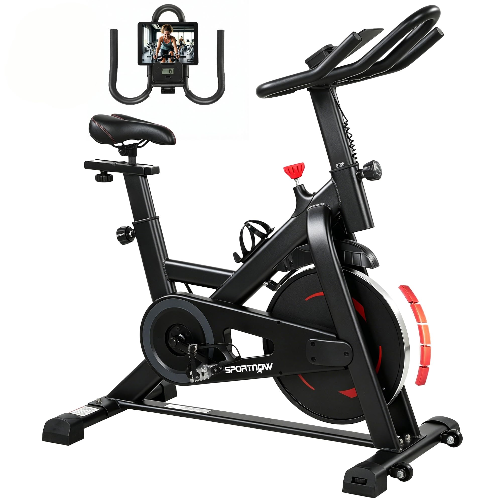 SPORTNOW Cyclette da Casa, App Bluetooth, Cyclette per Casa con Resistenza Magnetica Regolabile Silenziosa, Sella e Manubri Regolabili, Volano 6 kg, Schermo LCD, Supporto Tablet, Portaborraccia, Ruote