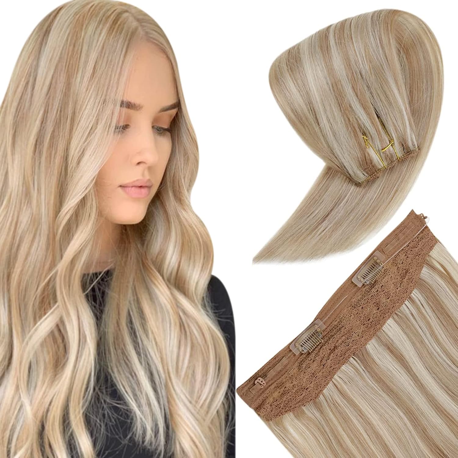Amazon RUNATURE Halo Hair Extensions Human Hair Natural Honey