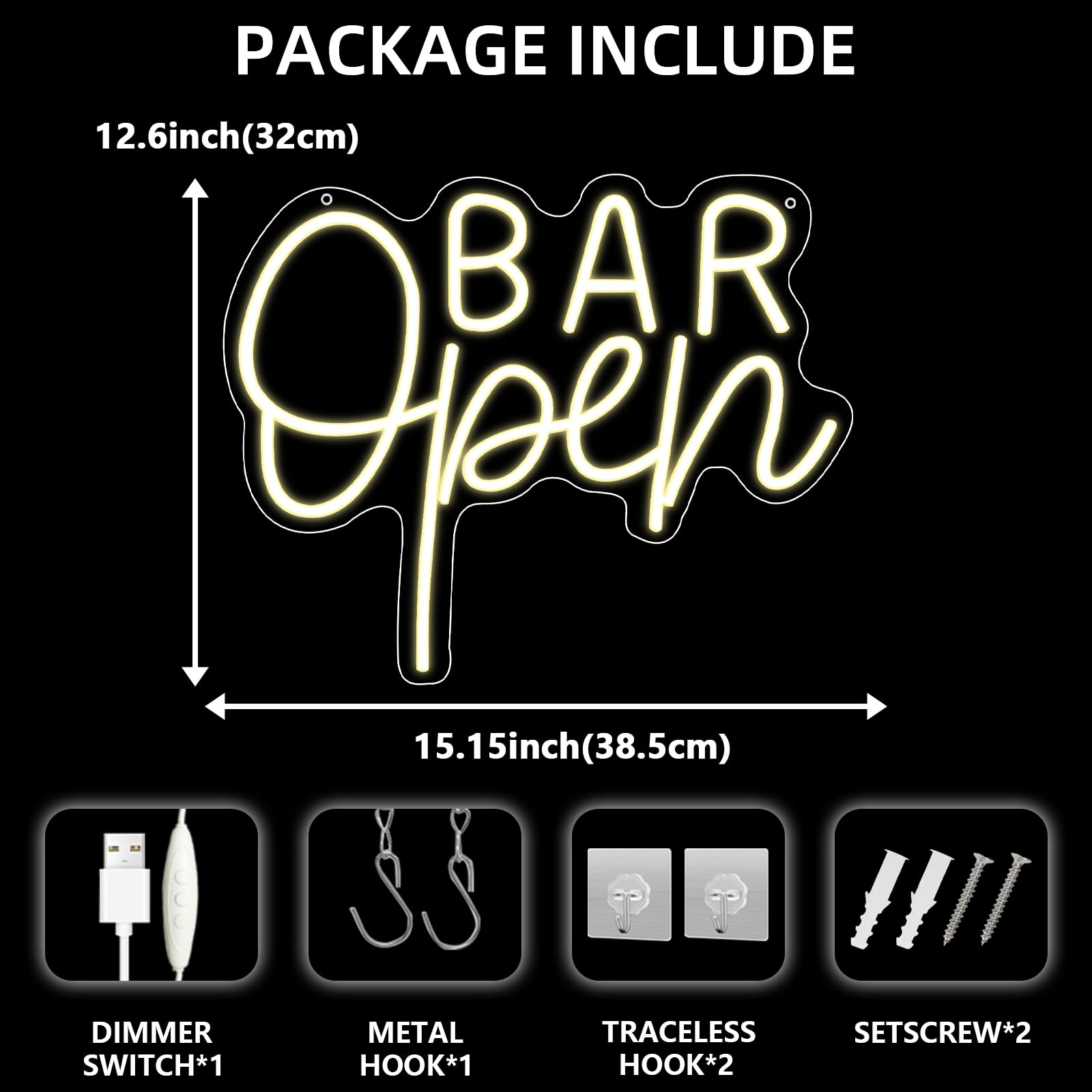 Insegna al Neon "BAR Open" con LED Caldo USB Regolabile per Bar, Neon da Parete Ultra Luminoso per Bar, Pub, Negozi, Caffè, Bar, Hotel, Decorazione per Feste