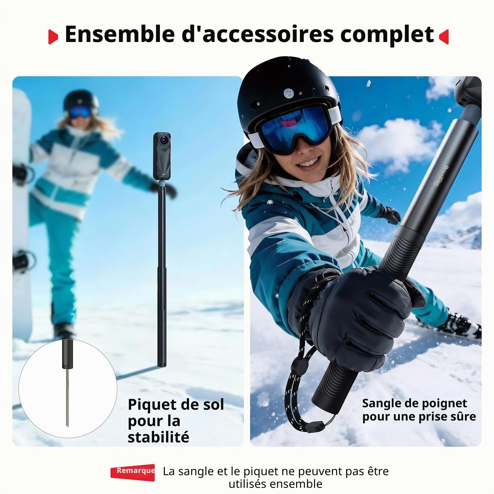 SmallRig Perche à Selfie Invisible Extensible de 150 cm (59 po/4,9 pi) pour Insta360 X5/X4/X3/X2 et DJI OSMO 360, Perche à Selfie Portable pour caméra d'action panoramique avec vis 1/4"-20, 5270