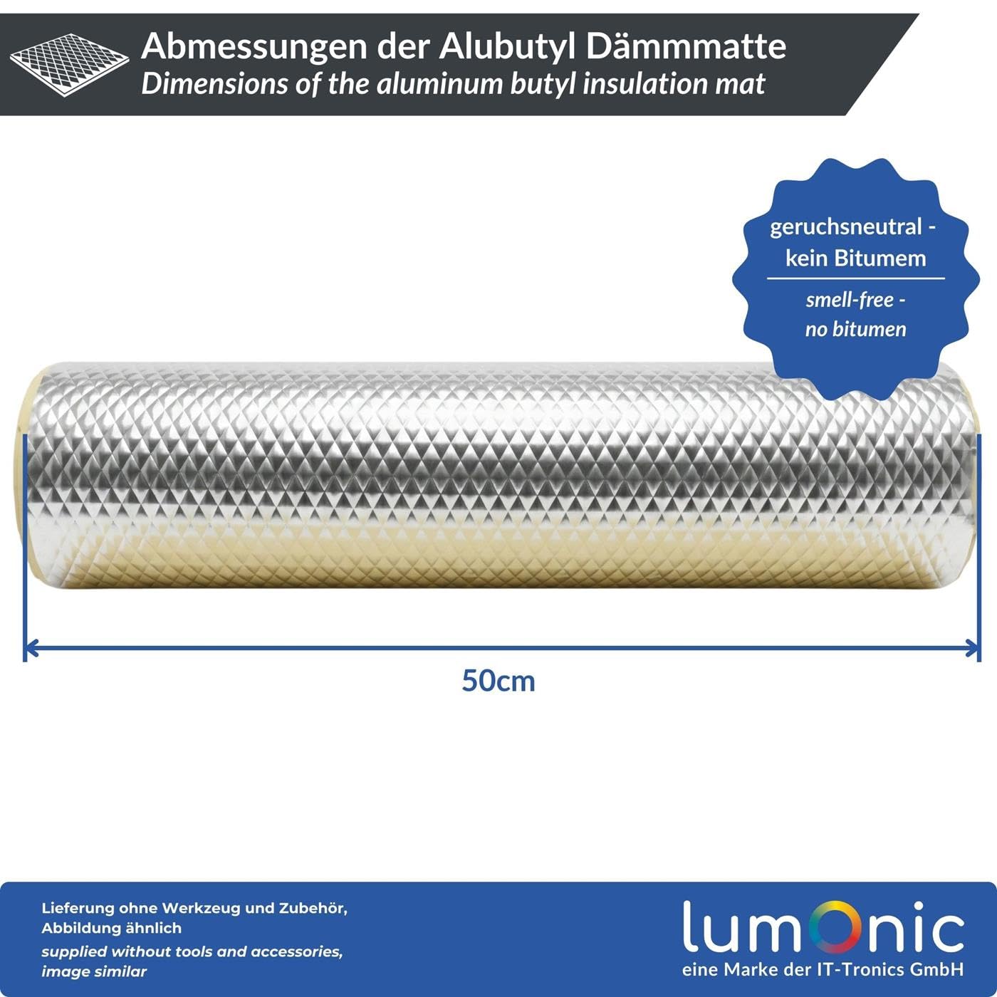 Lumonic Alubutyl 2mm Dämmmatte 2m² | Schalldämmung, Schallschutz für KFZ | 50x400cm Selbstklebend | Anti Dröhn Matte | 100% Butyl kein Bitumen | Geruchsneutral