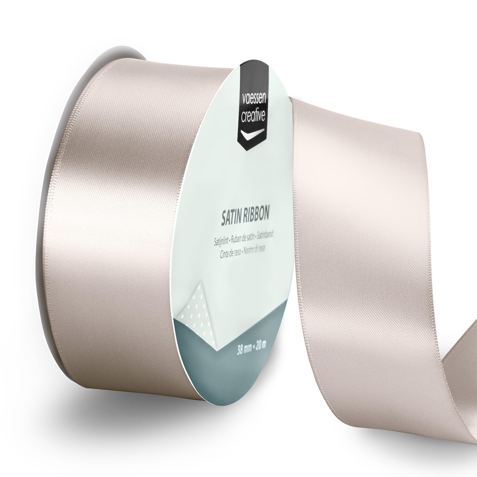 Vaessen Creative Satin Ribbon Beige - 65.6 ft x 1.5" - Thin Ribbon for Gift Wrapping and Crafting